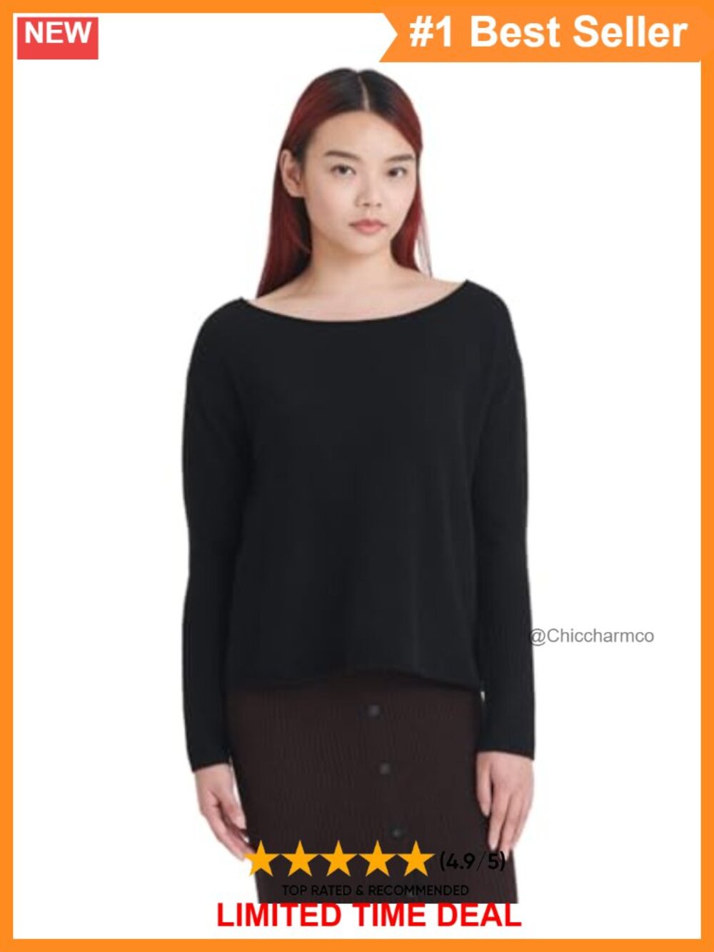 100% Cashmere Boatneck Pullover Sweater Relaxed Fit Lightweight
